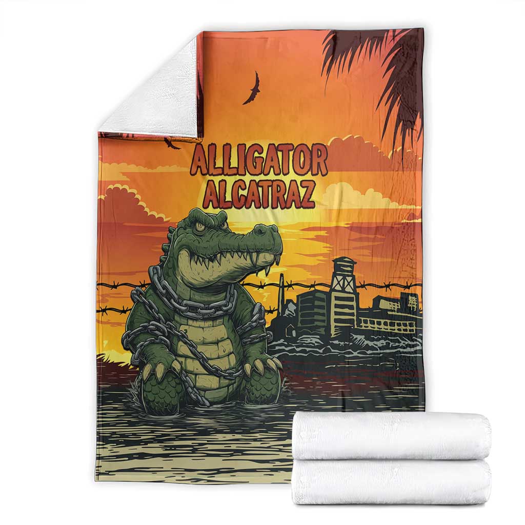 Alligator Alcatraz Blanket Gator Island Prison Retro Sunset - Wonder Print Shop