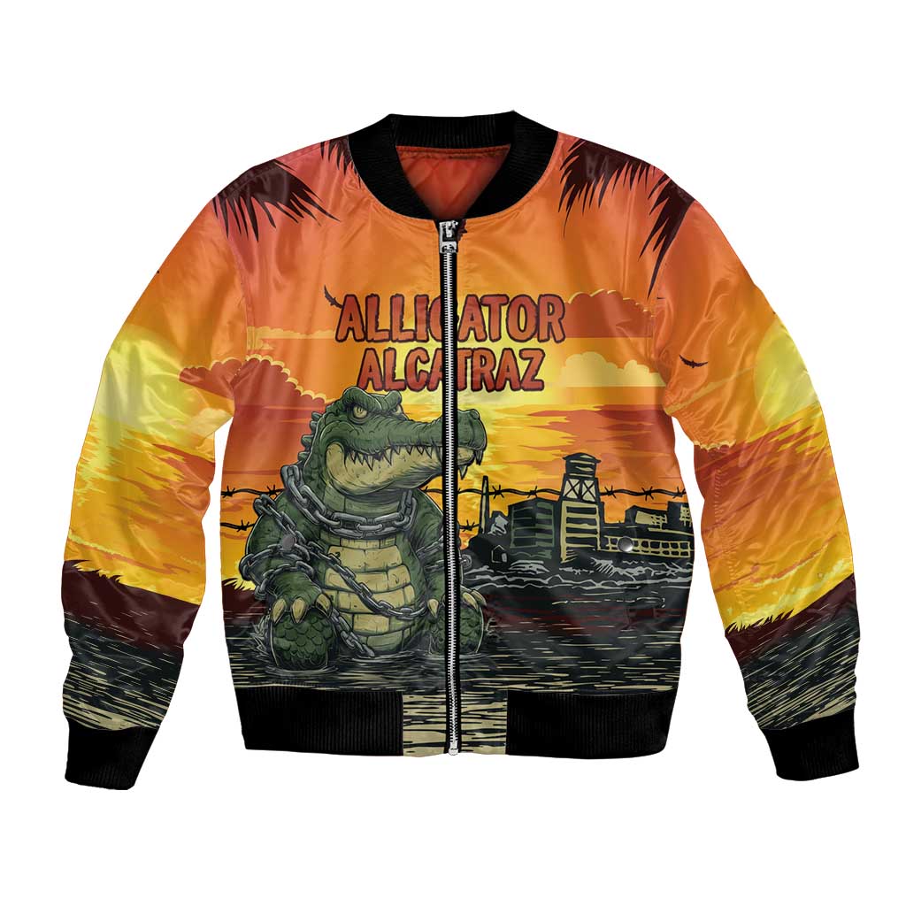 Personalized Alligator Alcatraz Bomber Jacket Gator Island Prison Retro Sunset - Wonder Print Shop