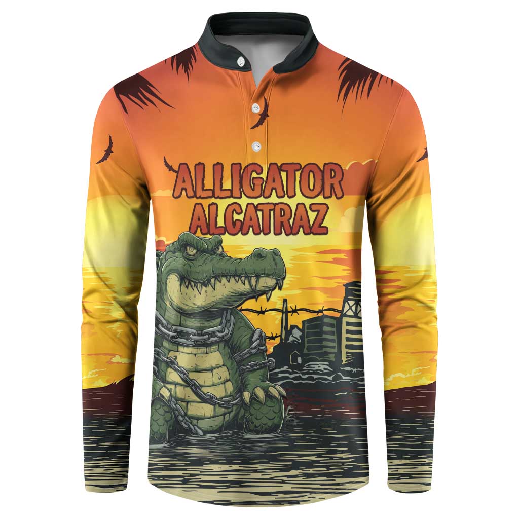 Personalized Alligator Alcatraz Button Sweatshirt Gator Island Prison Retro Sunset - Wonder Print Shop
