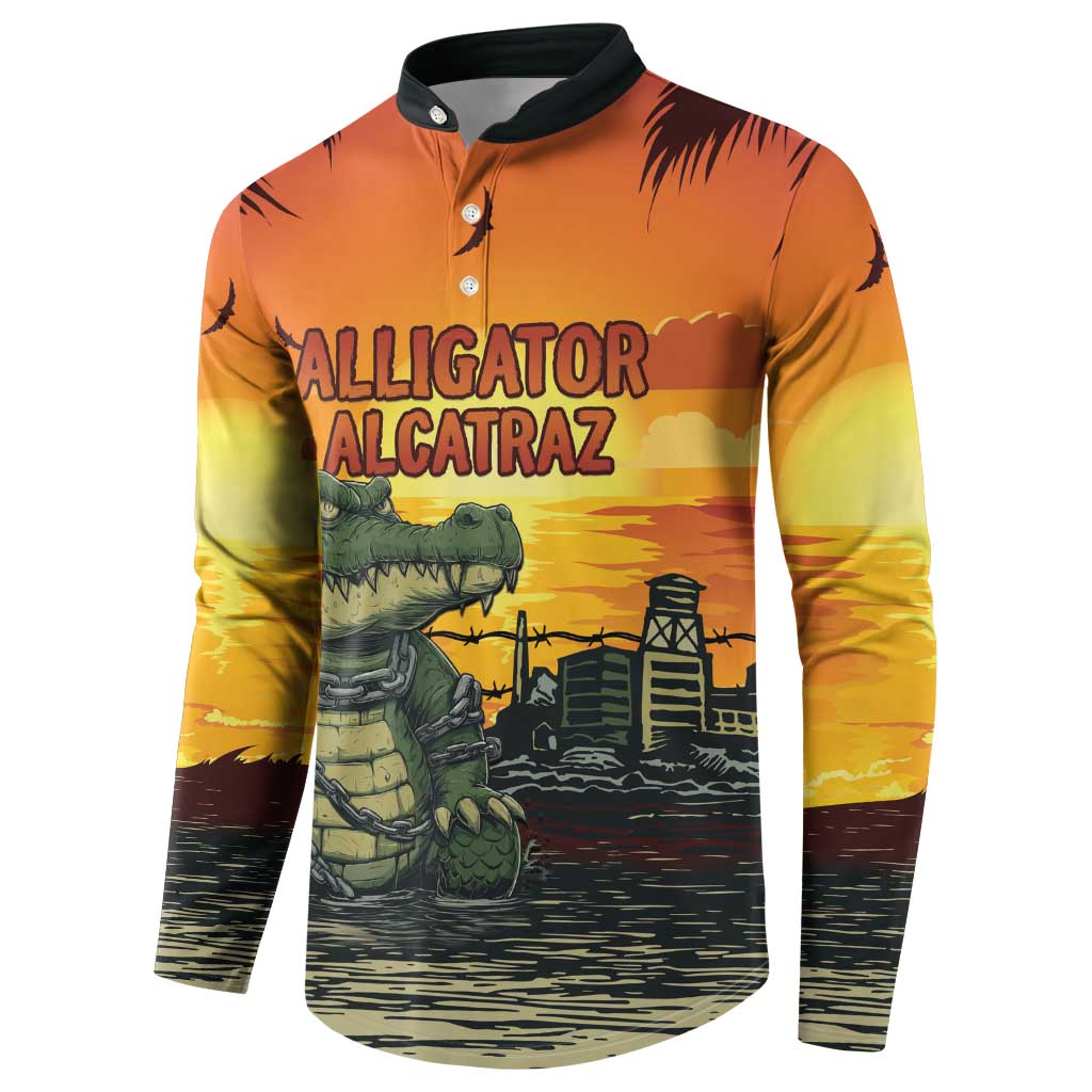 Personalized Alligator Alcatraz Button Sweatshirt Gator Island Prison Retro Sunset - Wonder Print Shop