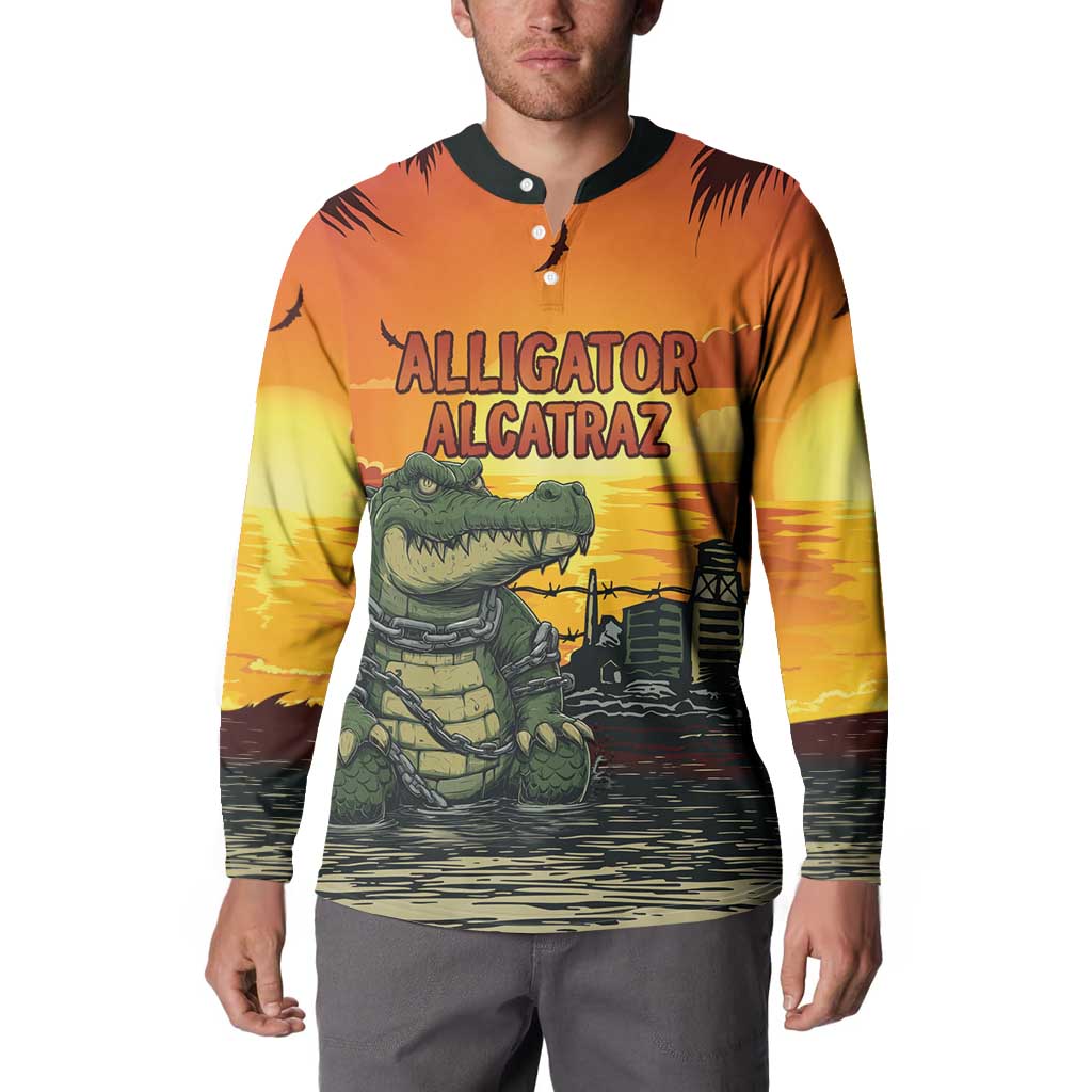 Personalized Alligator Alcatraz Button Sweatshirt Gator Island Prison Retro Sunset - Wonder Print Shop