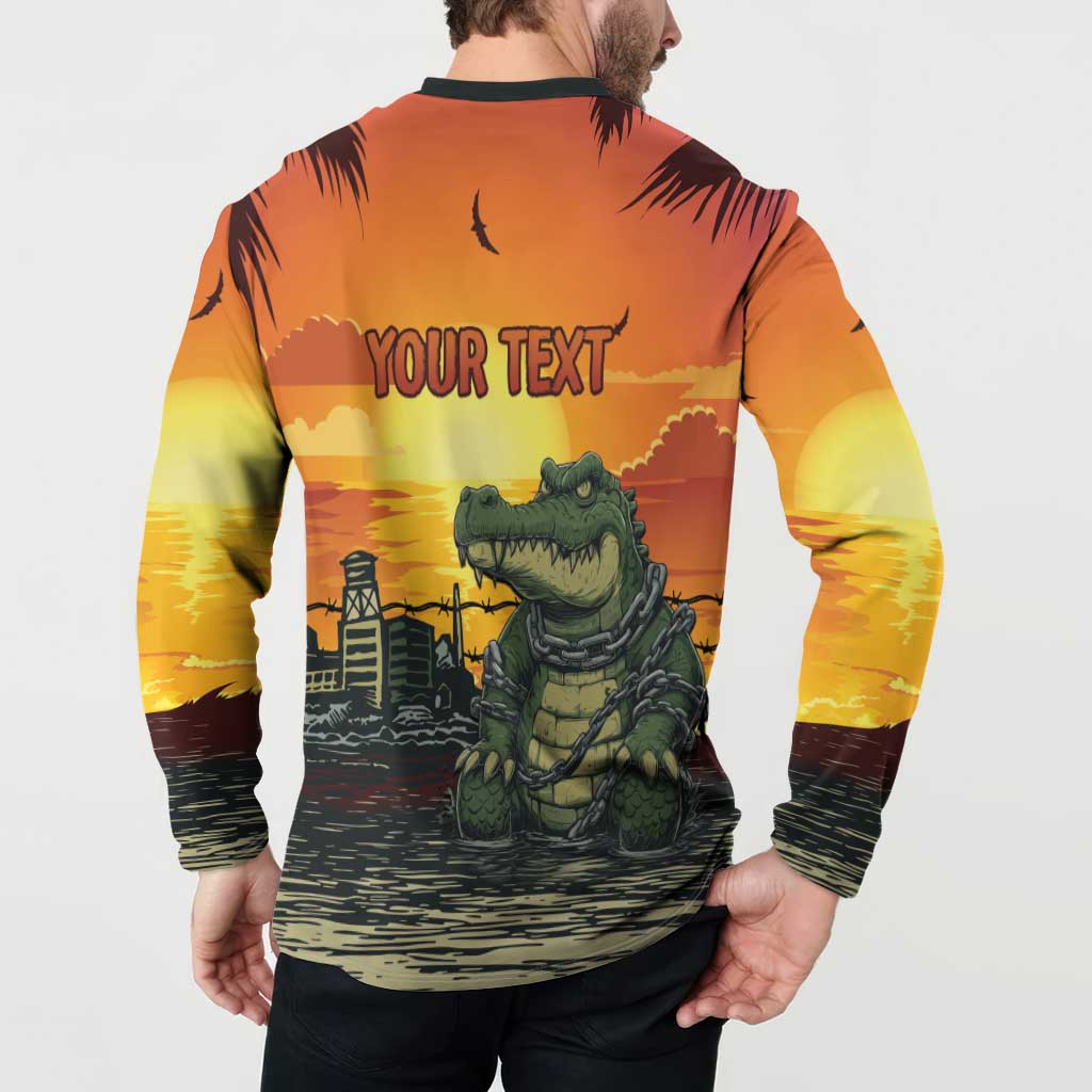 Personalized Alligator Alcatraz Button Sweatshirt Gator Island Prison Retro Sunset - Wonder Print Shop