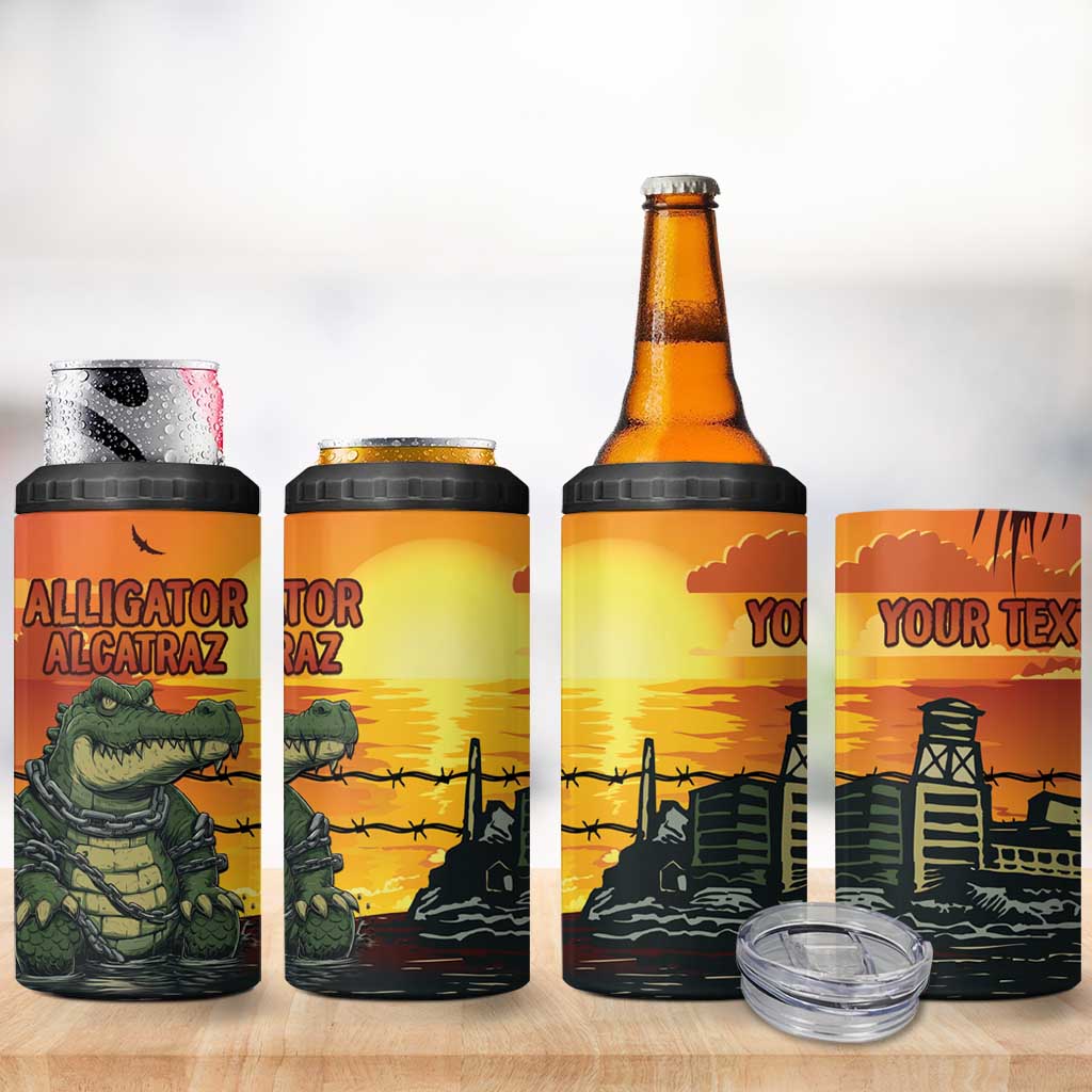 Personalized Alligator Alcatraz 4 in 1 Can Cooler Tumbler Gator Island Prison Retro Sunset - Wonder Print Shop