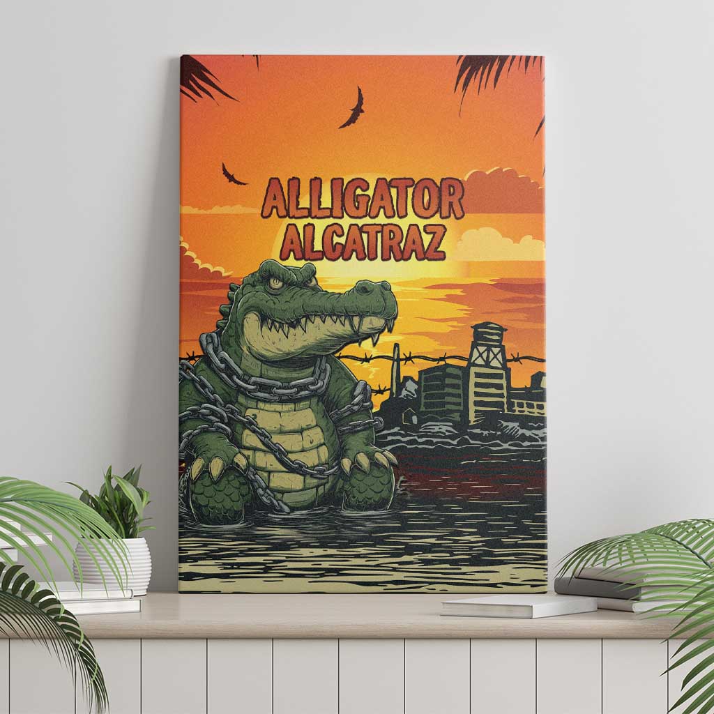 Alligator Alcatraz Canvas Wall Art Gator Island Prison Retro Sunset - Wonder Print Shop