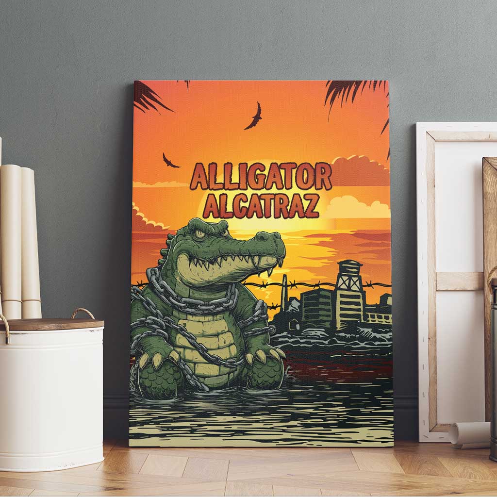 Alligator Alcatraz Canvas Wall Art Gator Island Prison Retro Sunset - Wonder Print Shop