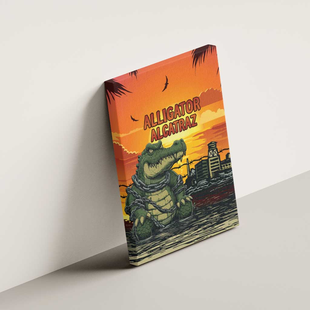 Alligator Alcatraz Canvas Wall Art Gator Island Prison Retro Sunset - Wonder Print Shop