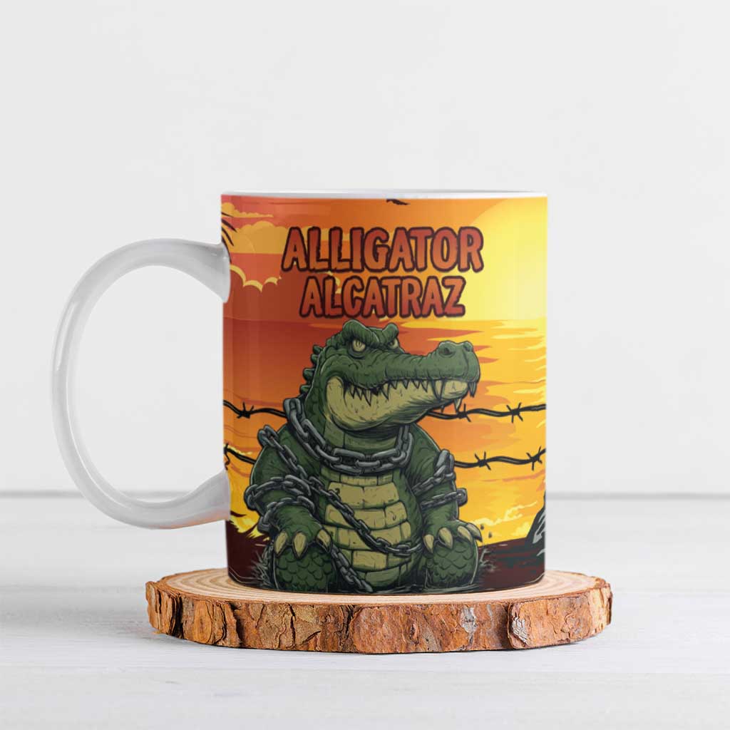 Personalized Alligator Alcatraz Ceramic Mug Gator Island Prison Retro Sunset - Wonder Print Shop