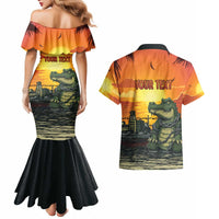 Personalized Alligator Alcatraz Couples Matching Mermaid Dress and Hawaiian Shirt Gator Island Prison Retro Sunset - Wonder Print Shop
