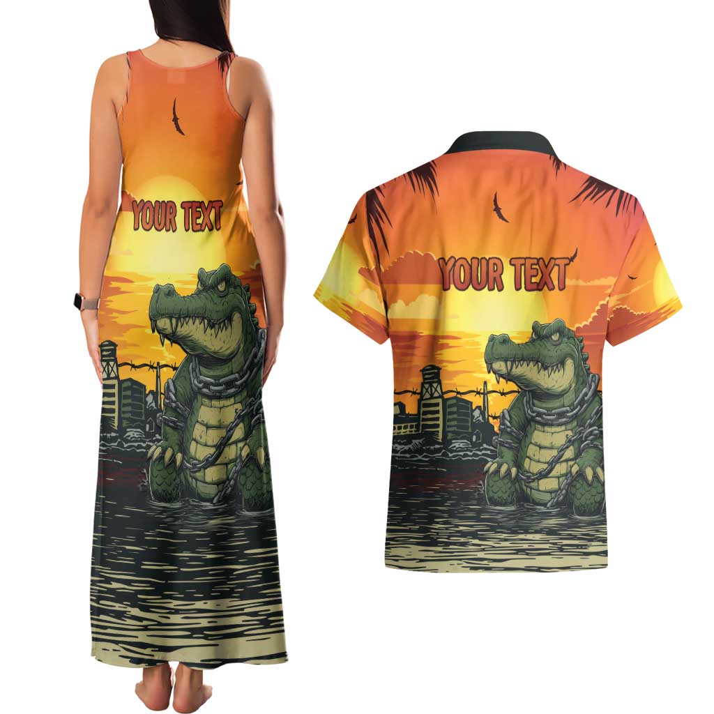 Personalized Alligator Alcatraz Couples Matching Tank Maxi Dress and Hawaiian Shirt Gator Island Prison Retro Sunset - Wonder Print Shop