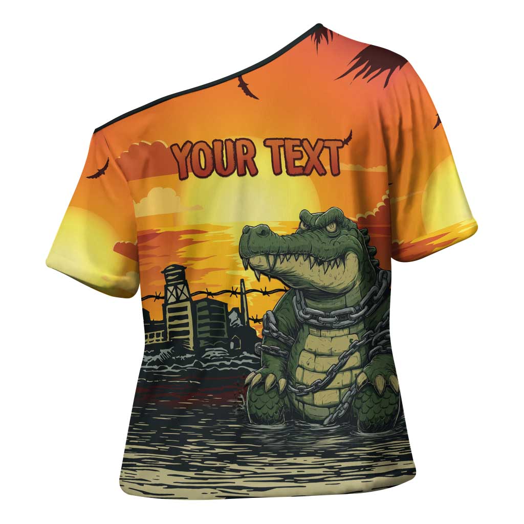 Personalized Alligator Alcatraz Cross Shoulder Shirt Gator Island Prison Retro Sunset - Wonder Print Shop