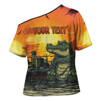 Personalized Alligator Alcatraz Cross Shoulder Shirt Gator Island Prison Retro Sunset - Wonder Print Shop