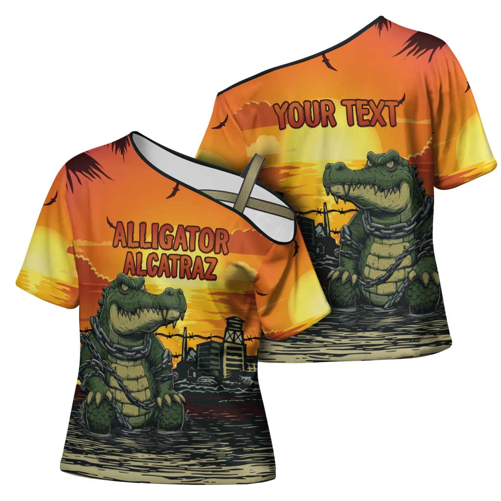 Personalized Alligator Alcatraz Cross Shoulder Shirt Gator Island Prison Retro Sunset - Wonder Print Shop