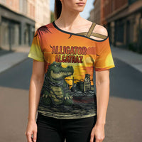 Personalized Alligator Alcatraz Cross Shoulder Shirt Gator Island Prison Retro Sunset - Wonder Print Shop