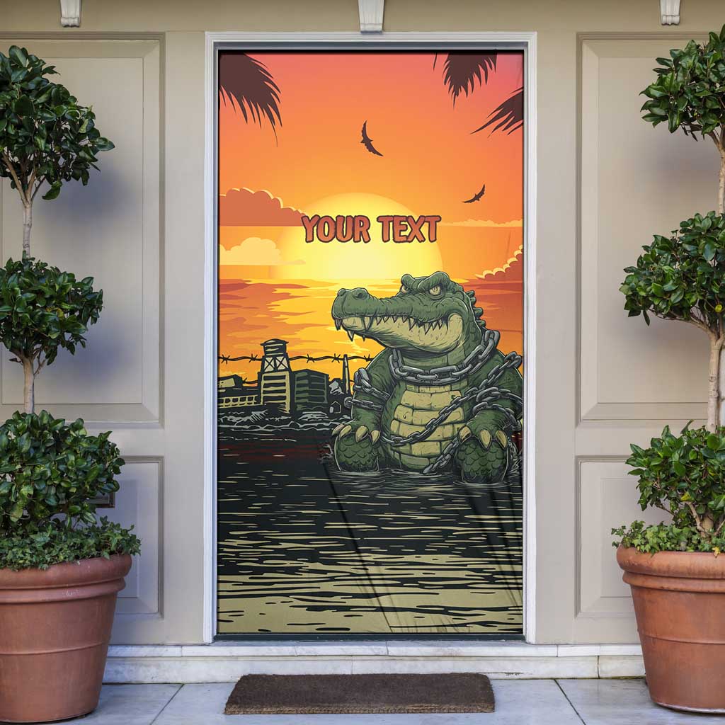 Personalized Alligator Alcatraz Door Cover Gator Island Prison Retro Sunset - Wonder Print Shop