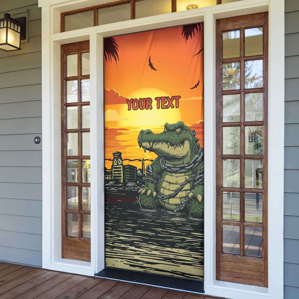 Personalized Alligator Alcatraz Door Cover Gator Island Prison Retro Sunset - Wonder Print Shop