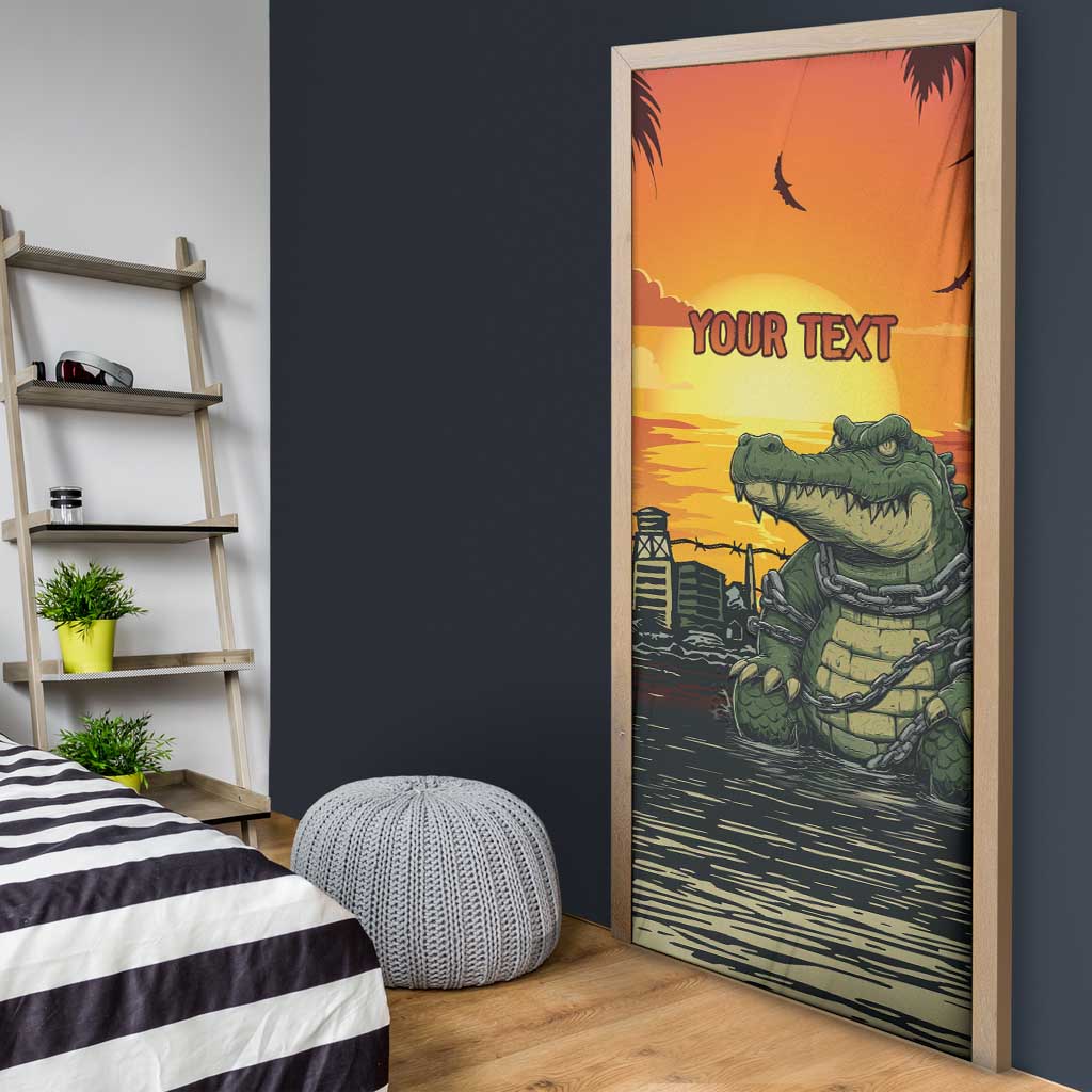 Personalized Alligator Alcatraz Door Cover Gator Island Prison Retro Sunset - Wonder Print Shop