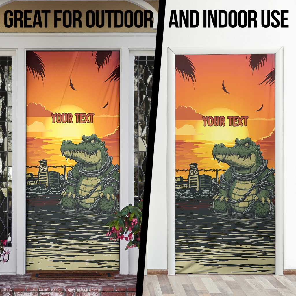 Personalized Alligator Alcatraz Door Cover Gator Island Prison Retro Sunset - Wonder Print Shop