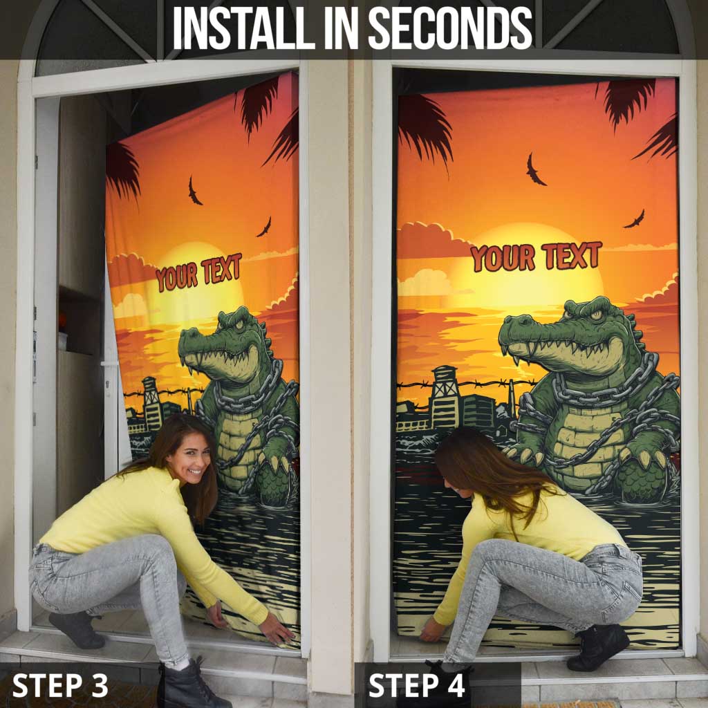 Personalized Alligator Alcatraz Door Cover Gator Island Prison Retro Sunset - Wonder Print Shop