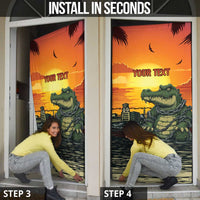 Personalized Alligator Alcatraz Door Cover Gator Island Prison Retro Sunset - Wonder Print Shop