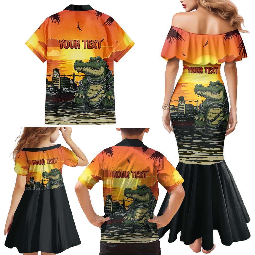 Personalized Alligator Alcatraz Family Matching Mermaid Dress and Hawaiian Shirt Gator Island Prison Retro Sunset - Wonder Print Shop