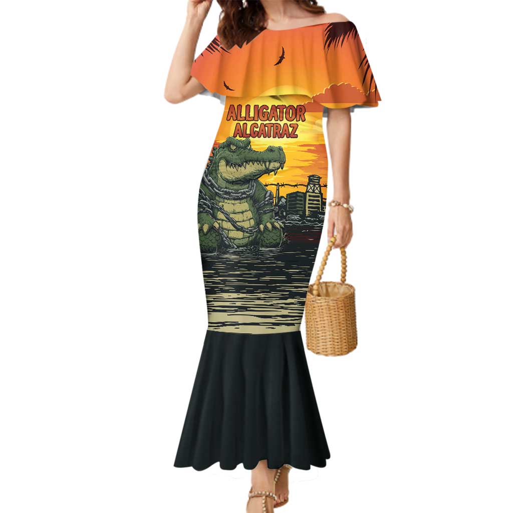 Personalized Alligator Alcatraz Family Matching Mermaid Dress and Hawaiian Shirt Gator Island Prison Retro Sunset - Wonder Print Shop