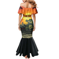 Personalized Alligator Alcatraz Family Matching Mermaid Dress and Hawaiian Shirt Gator Island Prison Retro Sunset - Wonder Print Shop