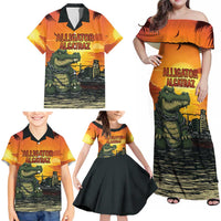Personalized Alligator Alcatraz Family Matching Off Shoulder Maxi Dress and Hawaiian Shirt Gator Island Prison Retro Sunset - Wonder Print Shop