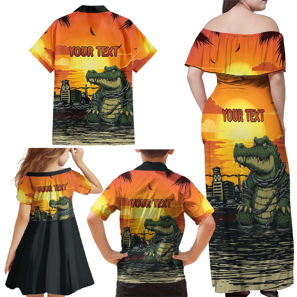Personalized Alligator Alcatraz Family Matching Off Shoulder Maxi Dress and Hawaiian Shirt Gator Island Prison Retro Sunset - Wonder Print Shop