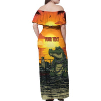 Personalized Alligator Alcatraz Family Matching Off Shoulder Maxi Dress and Hawaiian Shirt Gator Island Prison Retro Sunset - Wonder Print Shop