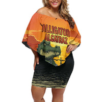 Personalized Alligator Alcatraz Family Matching Off Shoulder Short Dress and Hawaiian Shirt Gator Island Prison Retro Sunset - Wonder Print Shop