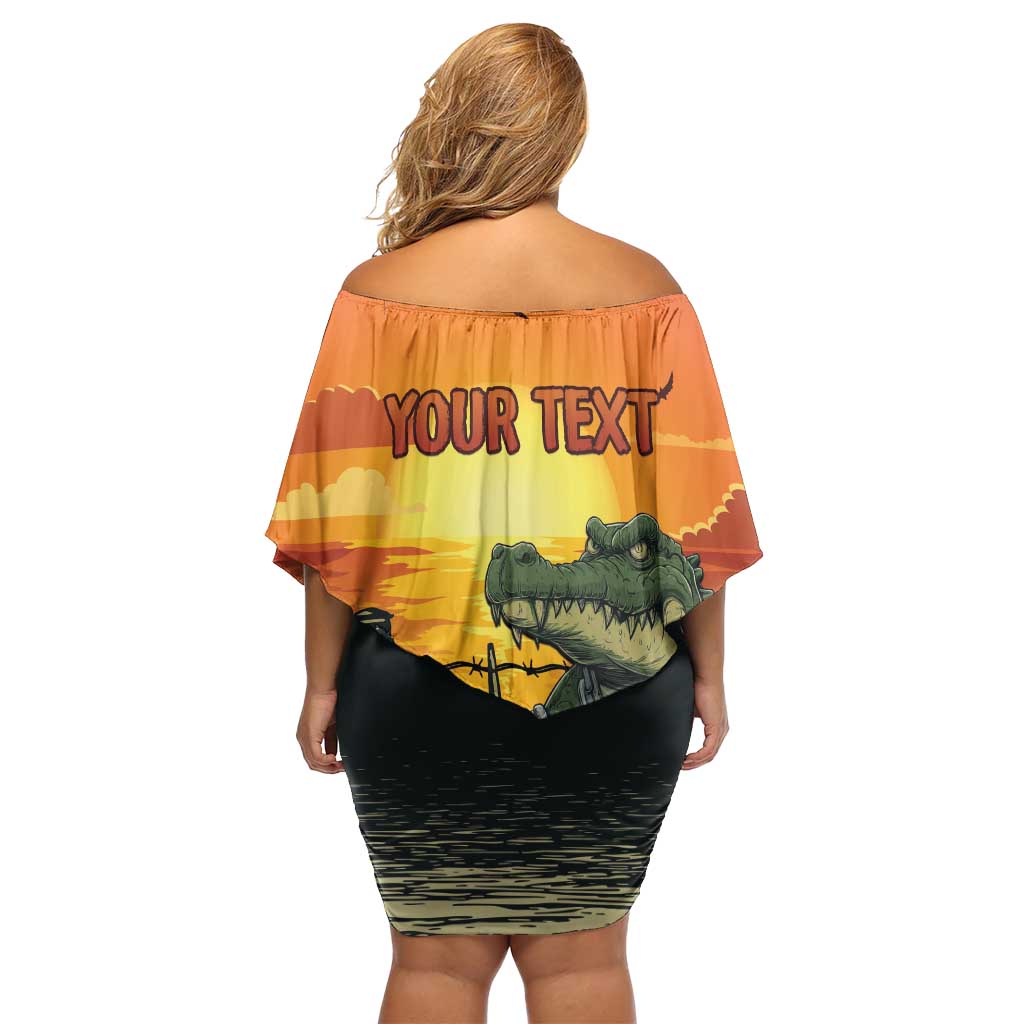 Personalized Alligator Alcatraz Family Matching Off Shoulder Short Dress and Hawaiian Shirt Gator Island Prison Retro Sunset - Wonder Print Shop