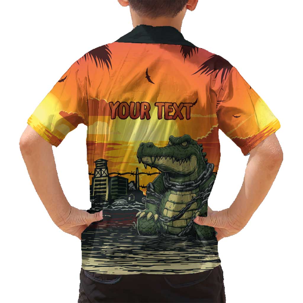 Personalized Alligator Alcatraz Family Matching Puletasi and Hawaiian Shirt Gator Island Prison Retro Sunset - Wonder Print Shop
