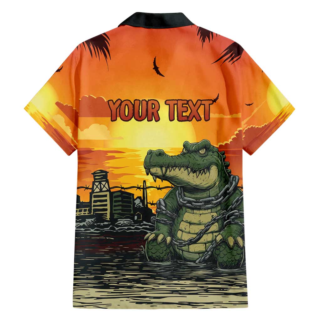 Personalized Alligator Alcatraz Family Matching Puletasi and Hawaiian Shirt Gator Island Prison Retro Sunset - Wonder Print Shop