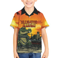 Personalized Alligator Alcatraz Family Matching Puletasi and Hawaiian Shirt Gator Island Prison Retro Sunset - Wonder Print Shop