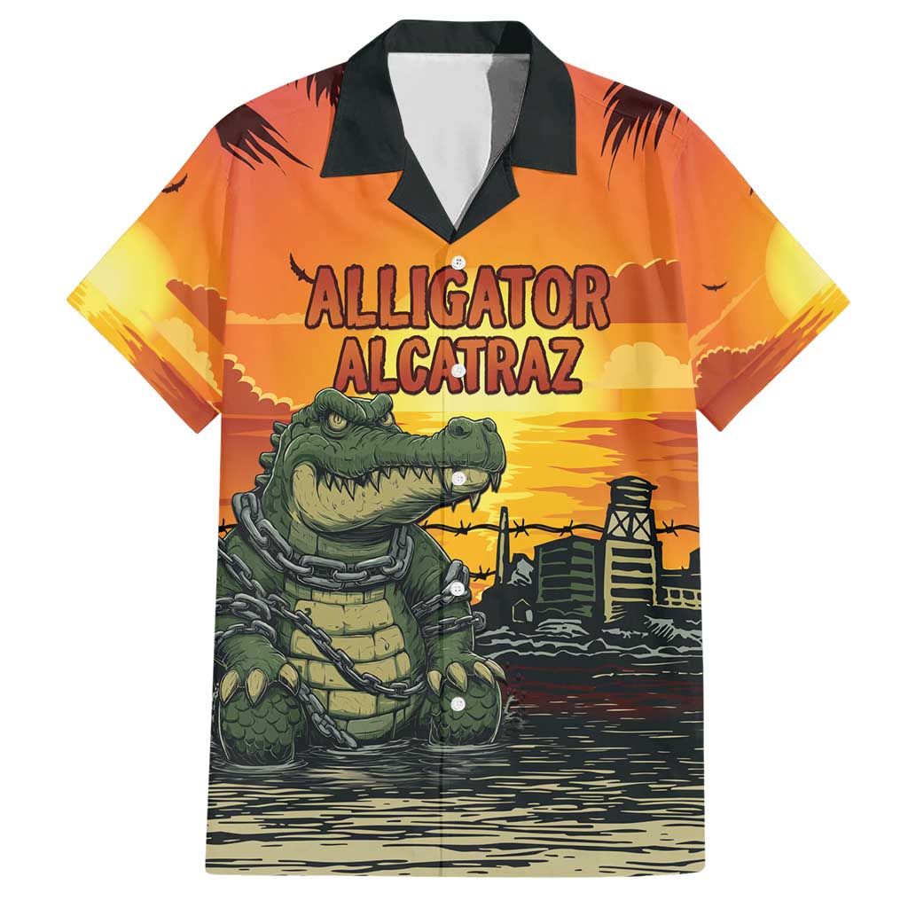Personalized Alligator Alcatraz Family Matching Short Sleeve Bodycon Dress and Hawaiian Shirt Gator Island Prison Retro Sunset - Wonder Print Shop