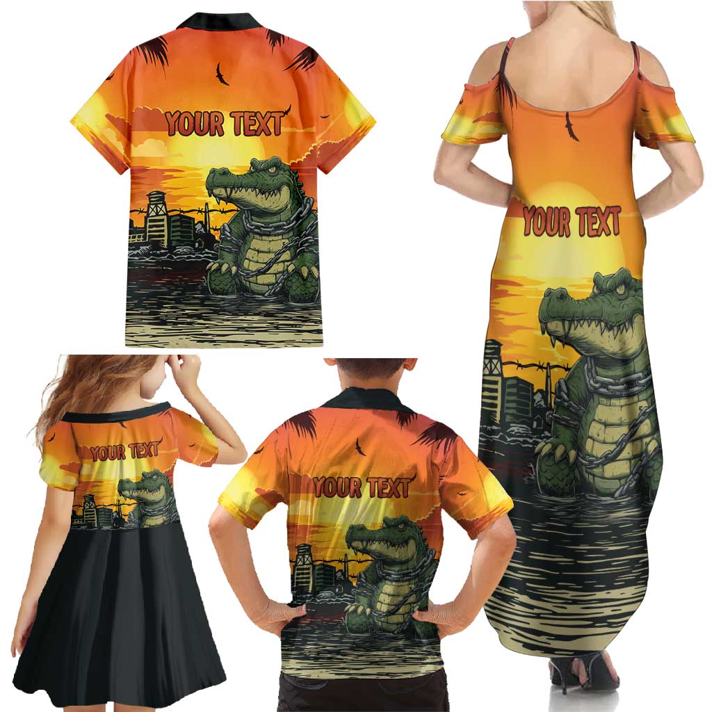 Personalized Alligator Alcatraz Family Matching Summer Maxi Dress and Hawaiian Shirt Gator Island Prison Retro Sunset - Wonder Print Shop