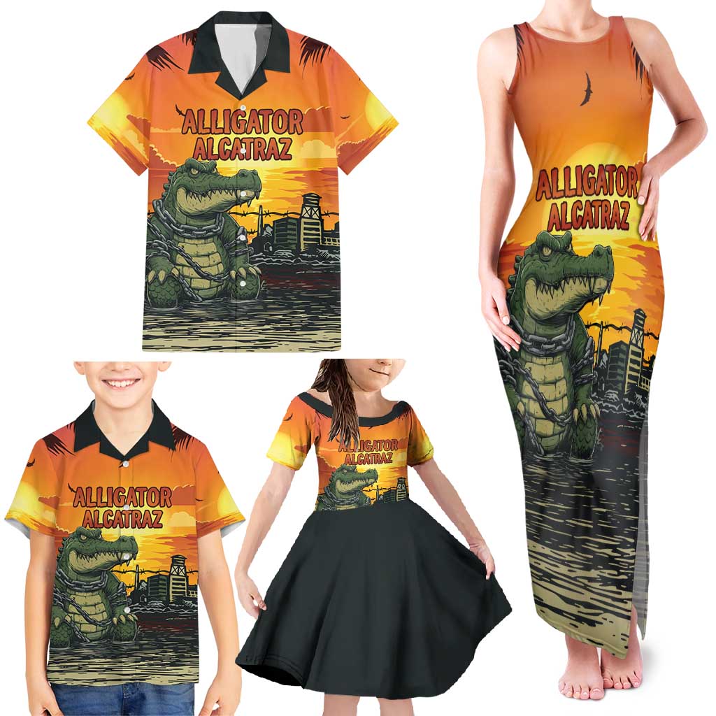 Personalized Alligator Alcatraz Family Matching Tank Maxi Dress and Hawaiian Shirt Gator Island Prison Retro Sunset - Wonder Print Shop