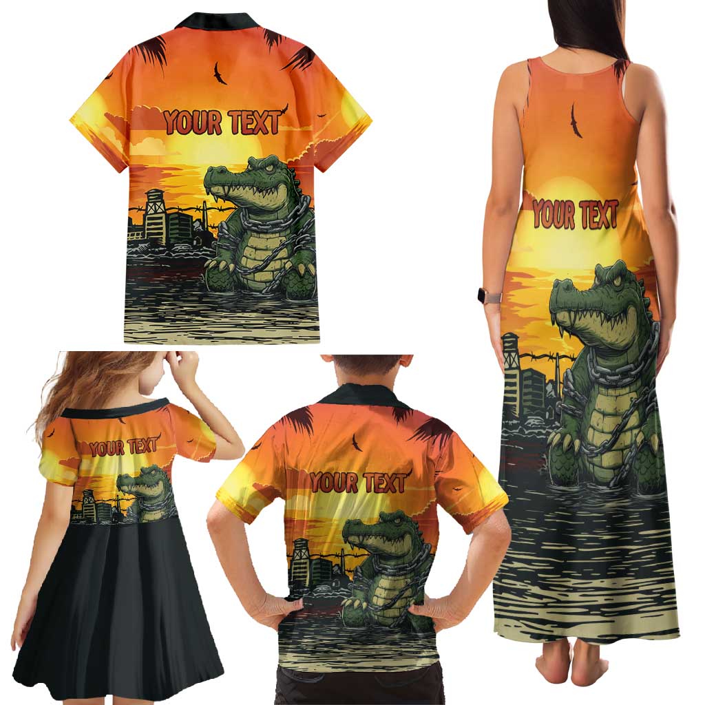 Personalized Alligator Alcatraz Family Matching Tank Maxi Dress and Hawaiian Shirt Gator Island Prison Retro Sunset - Wonder Print Shop