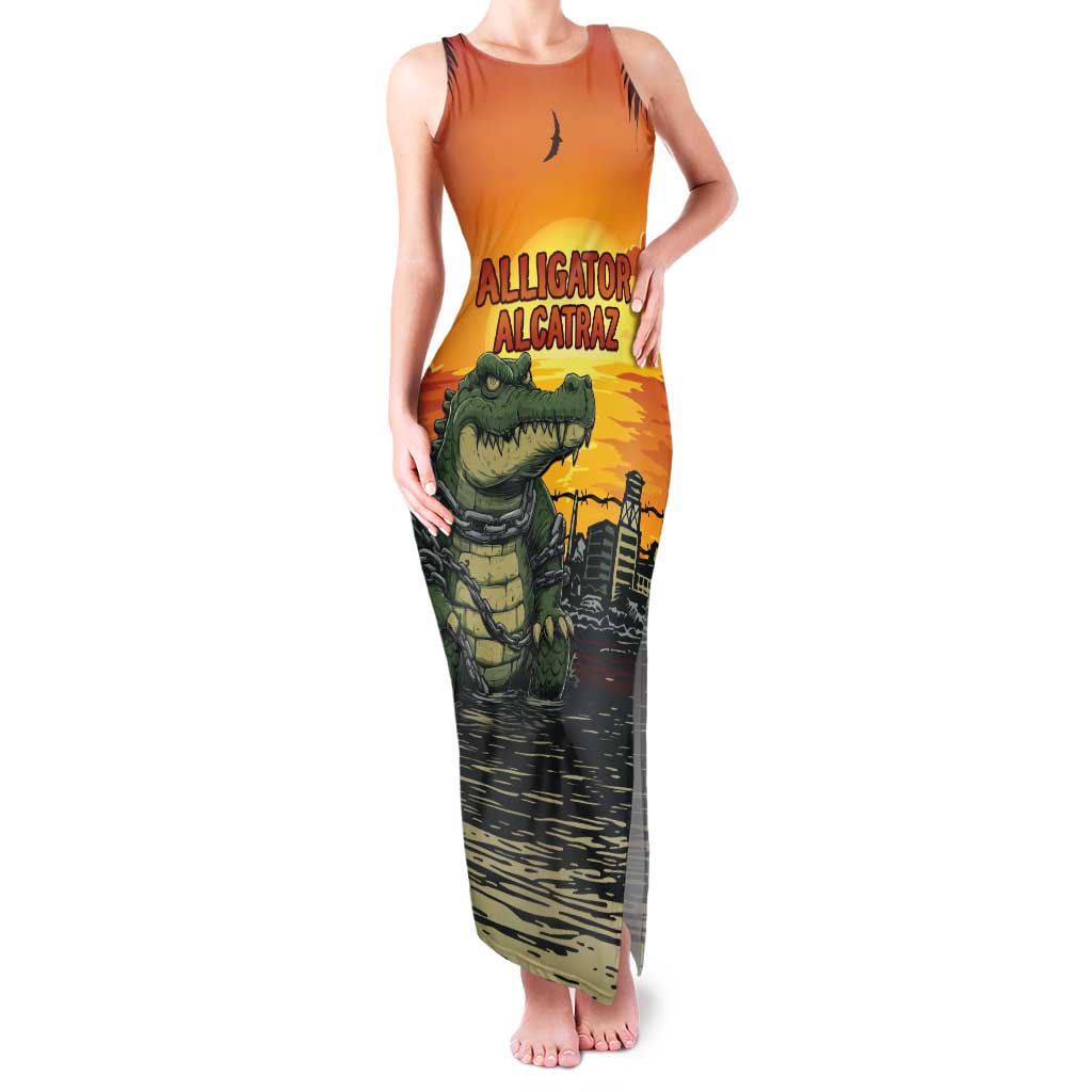 Personalized Alligator Alcatraz Family Matching Tank Maxi Dress and Hawaiian Shirt Gator Island Prison Retro Sunset - Wonder Print Shop