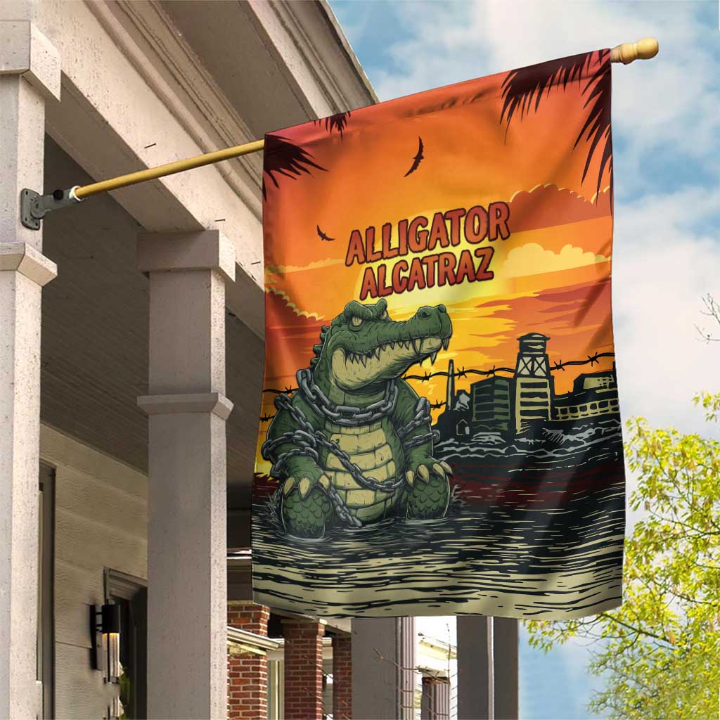 Alligator Alcatraz Garden Flag Gator Island Prison Retro Sunset - Wonder Print Shop