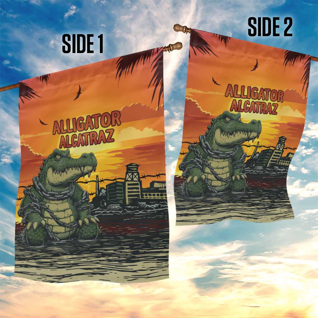 Alligator Alcatraz Garden Flag Gator Island Prison Retro Sunset - Wonder Print Shop