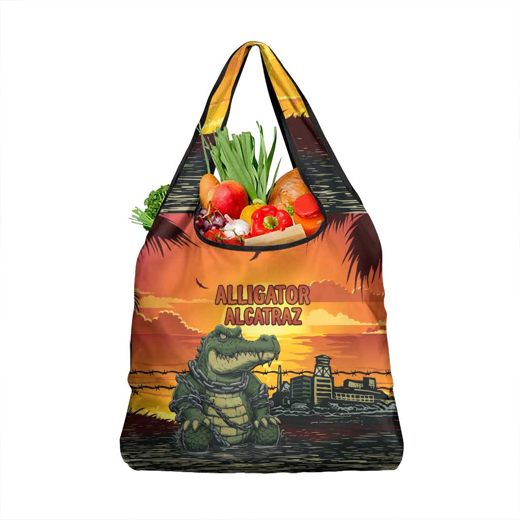 Alligator Alcatraz Grocery Bag Gator Island Prison Retro Sunset - Wonder Print Shop