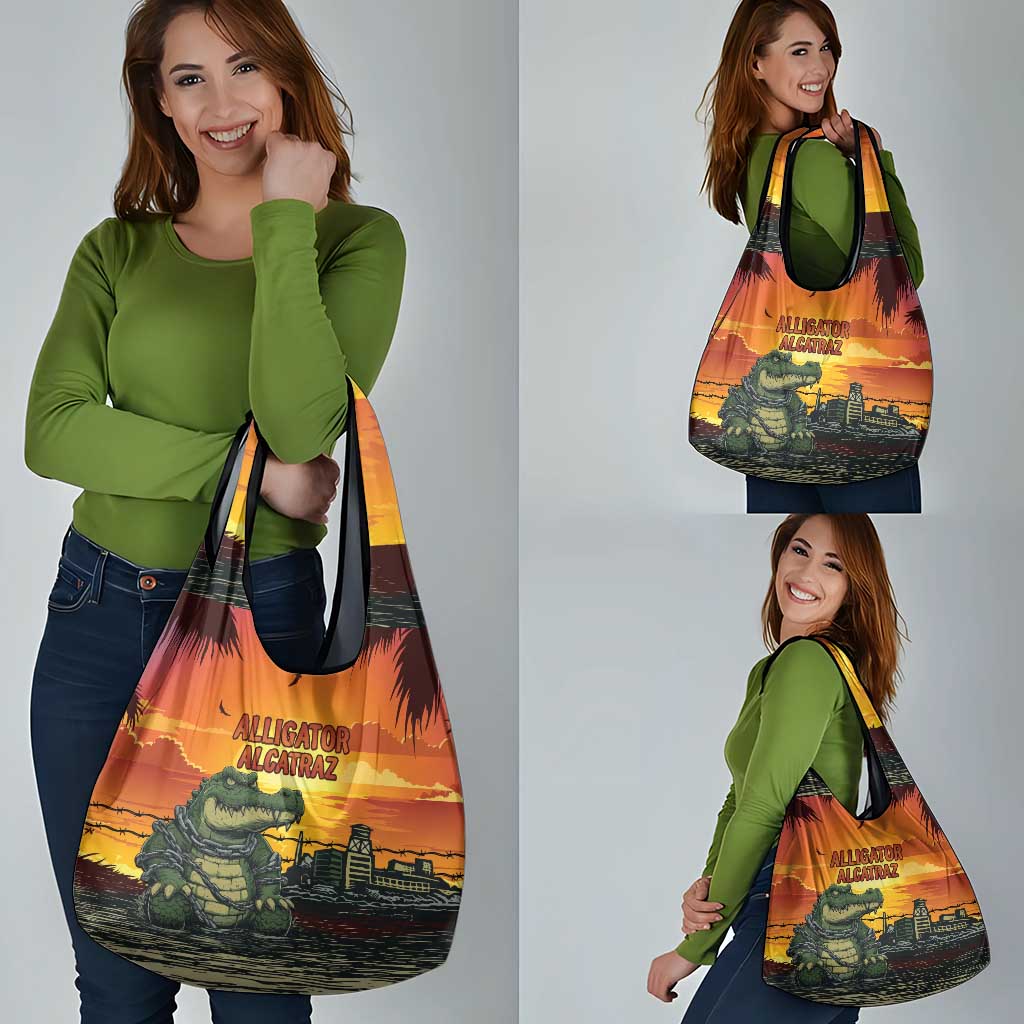 Alligator Alcatraz Grocery Bag Gator Island Prison Retro Sunset - Wonder Print Shop