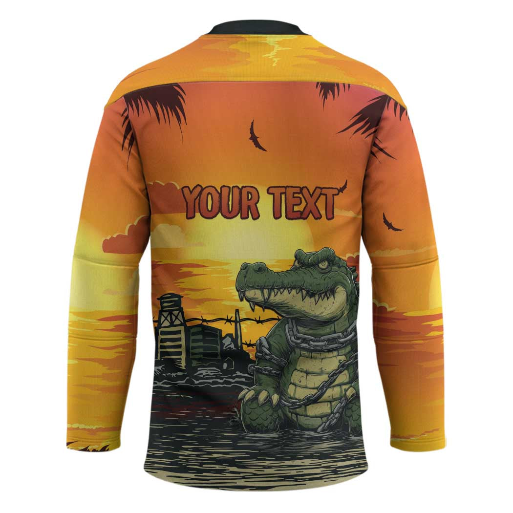 Personalized Alligator Alcatraz Hockey Jersey Gator Island Prison Retro Sunset - Wonder Print Shop