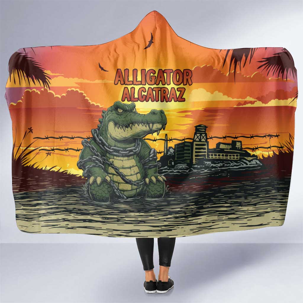 Alligator Alcatraz Hooded Blanket Gator Island Prison Retro Sunset - Wonder Print Shop