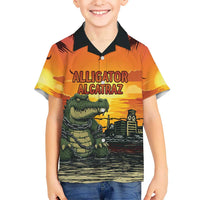 Personalized Alligator Alcatraz Kid Hawaiian Shirt Gator Island Prison Retro Sunset - Wonder Print Shop
