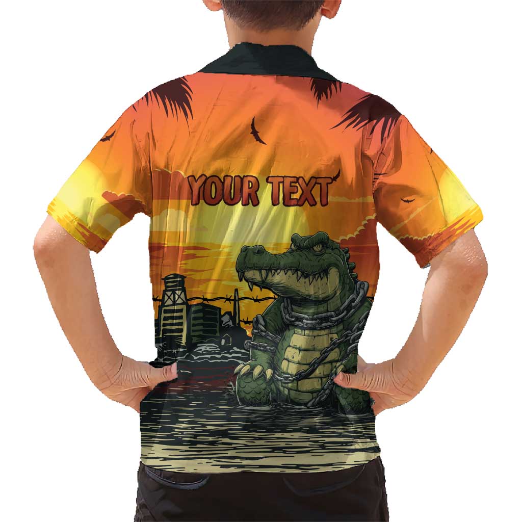 Personalized Alligator Alcatraz Kid Hawaiian Shirt Gator Island Prison Retro Sunset - Wonder Print Shop