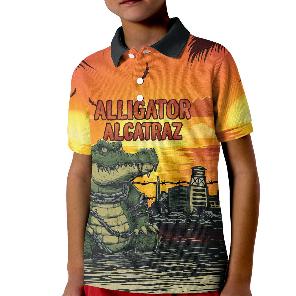 Personalized Alligator Alcatraz Kid Polo Shirt Gator Island Prison Retro Sunset - Wonder Print Shop