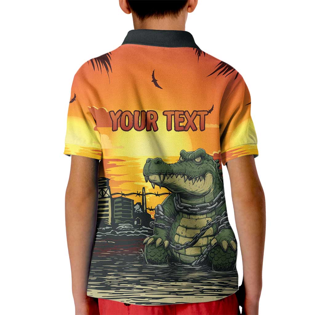Personalized Alligator Alcatraz Kid Polo Shirt Gator Island Prison Retro Sunset - Wonder Print Shop