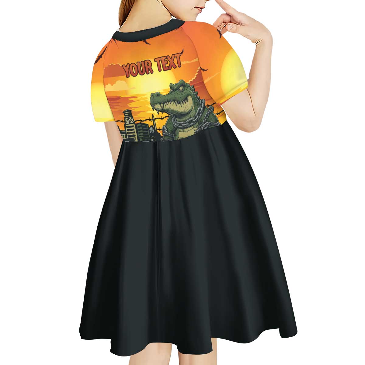 Personalized Alligator Alcatraz Kid Short Sleeve Dress Gator Island Prison Retro Sunset - Wonder Print Shop